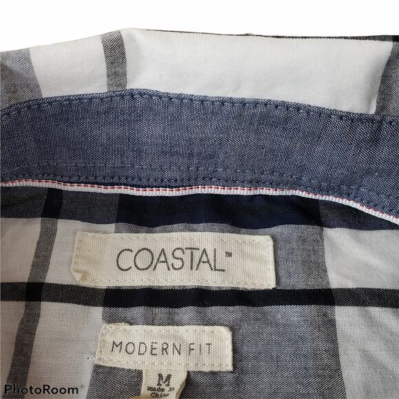 Coastal Shirt Mens Medium Modern Fit Button Up Plaid Collared Long Sleeve Top - Picture 3 of 5